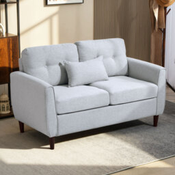 HOMCOM 2 Seat Sofa Double Sofa Loveseat Fabric Wooden Legs Tufted Design for Living Room, Dining Room, Office, Light Grey