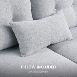 HOMCOM 2 Seat Sofa Double Sofa Loveseat Fabric Wooden Legs Tufted Design for Living Room, Dining Room, Office, Light Grey - thumbnail 7