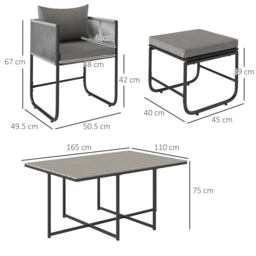 Outsunny 10 Seater Rattan Cube Garden Furniture Set, Rattan Dining Set with Cushions, Outdoor Dining Table and Chairs with 6 Armchairs, 4 Stools, Rectangular Wood Grain Plastic Top Table, Grey - thumbnail 3