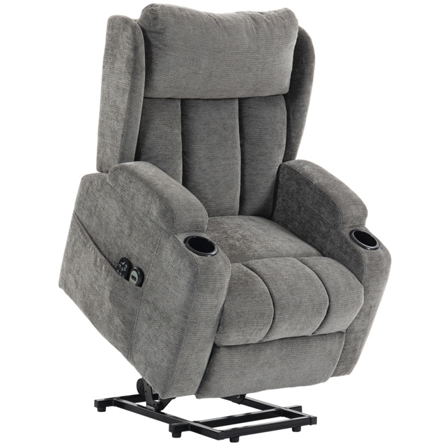 HOMCOM Power Lift Recliner Chair with Vibration Massage and Heat, Chenille Riser and Recliner Armchair for Elderly, Grey - image 1