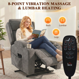 HOMCOM Power Lift Recliner Chair with Vibration Massage and Heat, Chenille Riser and Recliner Armchair for Elderly, Grey - thumbnail 4