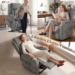 HOMCOM Power Lift Recliner Chair with Vibration Massage and Heat, Chenille Riser and Recliner Armchair for Elderly, Grey - thumbnail 6