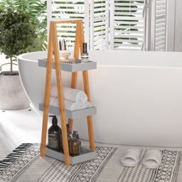 kleankin Freestanding Bamboo Shelving: 3-Tier Space-Saving Bathroom Storage, Natural - Aosom UK - thumbnail 2