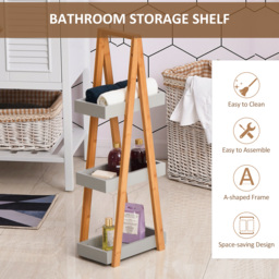kleankin Freestanding Bamboo Shelving: 3-Tier Space-Saving Bathroom Storage, Natural - Aosom UK - thumbnail 4