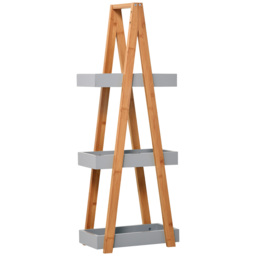 kleankin Freestanding Bamboo Shelving: 3-Tier Space-Saving Bathroom Storage, Natural - Aosom UK
