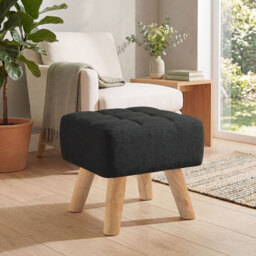 HOMCOM Linen-Look Square Padded Footstool - Black - thumbnail 9