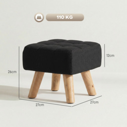 HOMCOM Linen-Look Square Padded Footstool - Black - thumbnail 3