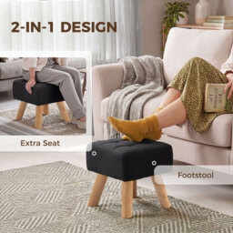 HOMCOM Linen-Look Square Padded Footstool - Black - thumbnail 4