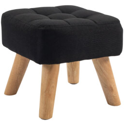 HOMCOM Linen-Look Square Padded Footstool - Black - thumbnail 1