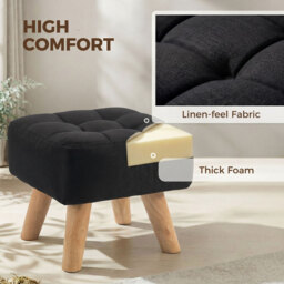 HOMCOM Linen-Look Square Padded Footstool - Black - thumbnail 5