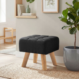 HOMCOM Linen-Look Square Padded Footstool - Black - thumbnail 8