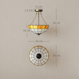 HOMCOM Tiffany Style Ceiling Light, Vintage Chandelier with 3 E27 Sockets, Semi Flush Mount for Living Room, Bulbs Not Included - thumbnail 3