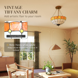 HOMCOM Tiffany Style Ceiling Light, Vintage Chandelier with 3 E27 Sockets, Semi Flush Mount for Living Room, Bulbs Not Included - thumbnail 4