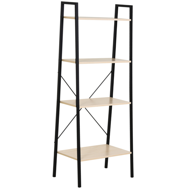 HOMCOM 4-Tier Vintage Ladder Shelf Bookcase Wood Storage Rack Stand Plants Display Black natural - Aosom UK - image 1