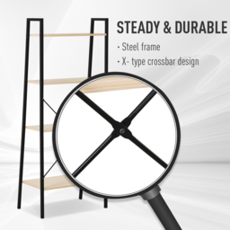 HOMCOM 4-Tier Vintage Ladder Shelf Bookcase Wood Storage Rack Stand Plants Display Black natural - Aosom UK - thumbnail 5