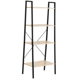 HOMCOM 4-Tier Vintage Ladder Shelf Bookcase Wood Storage Rack Stand Plants Display Black natural - Aosom UK