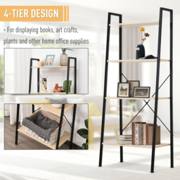 HOMCOM 4-Tier Vintage Ladder Shelf Bookcase Wood Storage Rack Stand Plants Display Black natural - Aosom UK - thumbnail 4