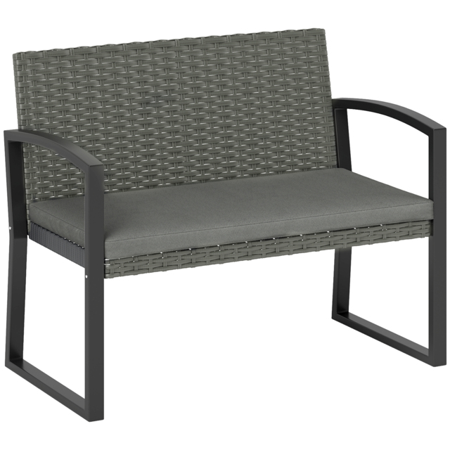 Outsunny Two-Seater Rattan Garden Bench - Grey/Black - image 1
