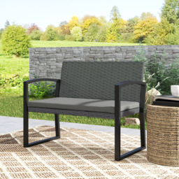 Outsunny Two-Seater Rattan Garden Bench - Grey/Black - thumbnail 9