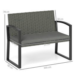 Outsunny Two-Seater Rattan Garden Bench - Grey/Black - thumbnail 3