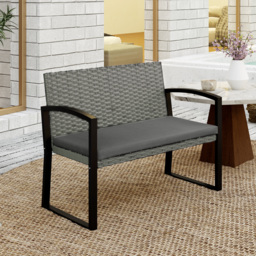 Outsunny Two-Seater Rattan Garden Bench - Grey/Black - thumbnail 7