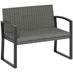 Outsunny Two-Seater Rattan Garden Bench - Grey/Black - thumbnail 1