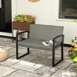 Outsunny Two-Seater Rattan Garden Bench - Grey/Black - thumbnail 2