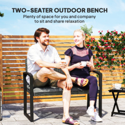 Outsunny Two-Seater Rattan Garden Bench - Grey/Black - thumbnail 4