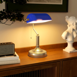 HOMCOM Banker's Desk Lamp with Antique Bronze Tone Base, Table Lamp with Blue Glass Shade for Home Office, Blue - Aosom UK - thumbnail 8