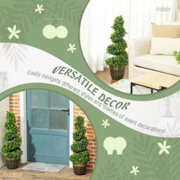 HOMCOM Set of 2 Decorative Artificial Plants, Boxwood Spiral Topiary Tree with Lavender and Pot, Fake Plants for Home Indoor Outdoor Decor, 90cm - thumbnail 5