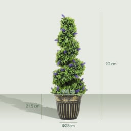 HOMCOM Set of 2 Decorative Artificial Plants, Boxwood Spiral Topiary Tree with Lavender and Pot, Fake Plants for Home Indoor Outdoor Decor, 90cm - thumbnail 3