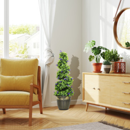 HOMCOM Set of 2 Decorative Artificial Plants, Boxwood Spiral Topiary Tree with Lavender and Pot, Fake Plants for Home Indoor Outdoor Decor, 90cm - thumbnail 9