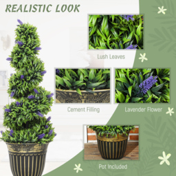 HOMCOM Set of 2 Decorative Artificial Plants, Boxwood Spiral Topiary Tree with Lavender and Pot, Fake Plants for Home Indoor Outdoor Decor, 90cm - thumbnail 4