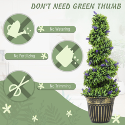 HOMCOM Set of 2 Decorative Artificial Plants, Boxwood Spiral Topiary Tree with Lavender and Pot, Fake Plants for Home Indoor Outdoor Decor, 90cm - thumbnail 6