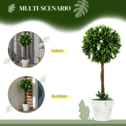HOMCOM Set of 2 Decorative Artificial Plants Ball Trees with Flower for Home Indoor Outdoor Decor, 60cm ,White - thumbnail 5