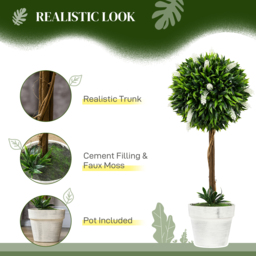 HOMCOM Set of 2 Decorative Artificial Plants Ball Trees with Flower for Home Indoor Outdoor Decor, 60cm ,White - thumbnail 4