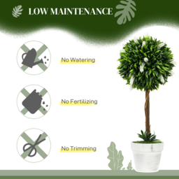 HOMCOM Set of 2 Decorative Artificial Plants Ball Trees with Flower for Home Indoor Outdoor Decor, 60cm ,White - thumbnail 6