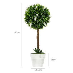 HOMCOM Set of 2 Decorative Artificial Plants Ball Trees with Flower for Home Indoor Outdoor Decor, 60cm ,White - thumbnail 3
