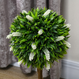 HOMCOM Set of 2 Decorative Artificial Plants Ball Trees with Flower for Home Indoor Outdoor Decor, 60cm ,White - thumbnail 8