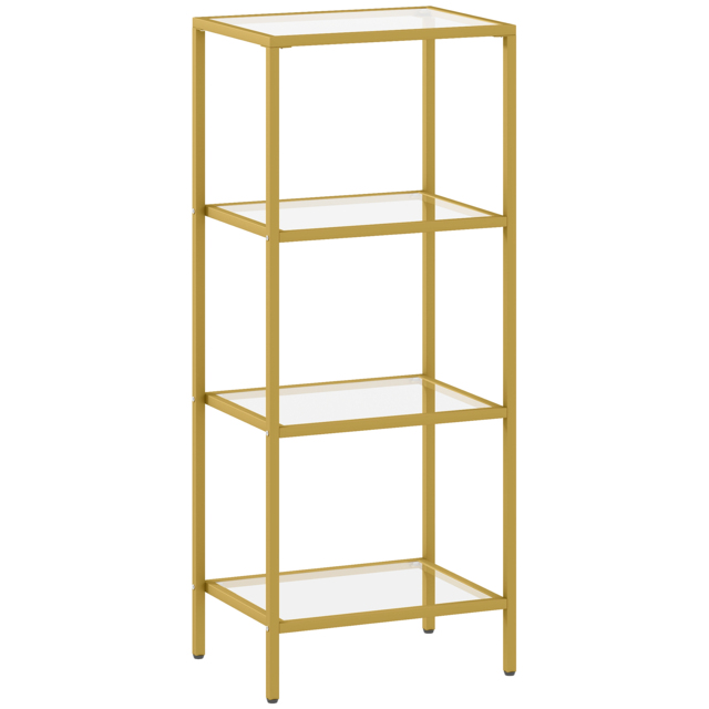 HOMCOM 4-Tier Shelving Unit, Glass Shelf, Vertical Storage Shelf for Living Room, Home Office, Bedroom, Bathroom, Gold Tone - image 1