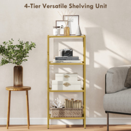 HOMCOM 4-Tier Shelving Unit, Glass Shelf, Vertical Storage Shelf for Living Room, Home Office, Bedroom, Bathroom, Gold Tone - thumbnail 4