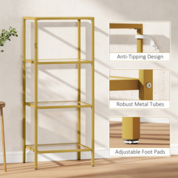 HOMCOM 4-Tier Shelving Unit, Glass Shelf, Vertical Storage Shelf for Living Room, Home Office, Bedroom, Bathroom, Gold Tone - thumbnail 6