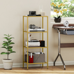 HOMCOM 4-Tier Shelving Unit, Glass Shelf, Vertical Storage Shelf for Living Room, Home Office, Bedroom, Bathroom, Gold Tone - thumbnail 7