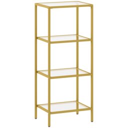 HOMCOM 4-Tier Shelving Unit, Glass Shelf, Vertical Storage Shelf for Living Room, Home Office, Bedroom, Bathroom, Gold Tone - thumbnail 1