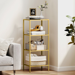 HOMCOM 4-Tier Shelving Unit, Glass Shelf, Vertical Storage Shelf for Living Room, Home Office, Bedroom, Bathroom, Gold Tone - thumbnail 2
