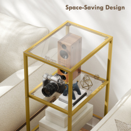 HOMCOM 4-Tier Shelving Unit, Glass Shelf, Vertical Storage Shelf for Living Room, Home Office, Bedroom, Bathroom, Gold Tone - thumbnail 5