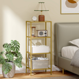 HOMCOM 4-Tier Shelving Unit, Glass Shelf, Vertical Storage Shelf for Living Room, Home Office, Bedroom, Bathroom, Gold Tone - thumbnail 8