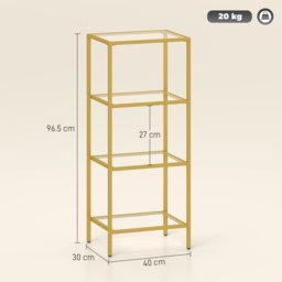 HOMCOM 4-Tier Shelving Unit, Glass Shelf, Vertical Storage Shelf for Living Room, Home Office, Bedroom, Bathroom, Gold Tone - thumbnail 3
