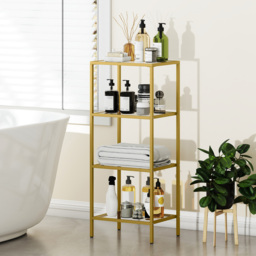 HOMCOM 4-Tier Shelving Unit, Glass Shelf, Vertical Storage Shelf for Living Room, Home Office, Bedroom, Bathroom, Gold Tone - thumbnail 9