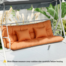 Outsunny Outdoor Seat Cushions Back Cushion with 2 Pillows, Water Repellent Seat Pads for 3-Seater Chair, Orange - thumbnail 3